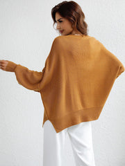 Exposed Seam Dropped Shoulder Slit Sweater - Trendsi