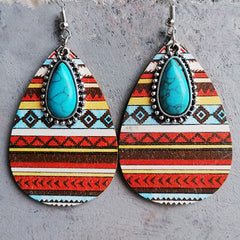 Artificial Turquoise Geometric Teardrop Earrings - Flyclothing LLC