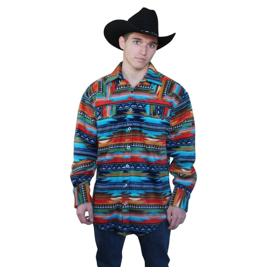 Rockmount Ranch Wear Mens Native Pattern Fleece Turquoise Western Shirt - Rockmount Clothing