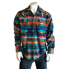 Rockmount Clothing Men's Serape Pattern Fleece Western Shirt in Multi-Color Turquoise