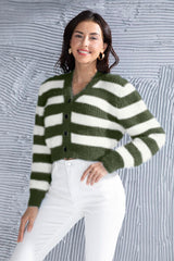 Striped Button Up Cropped Cardigan - Flyclothing LLC