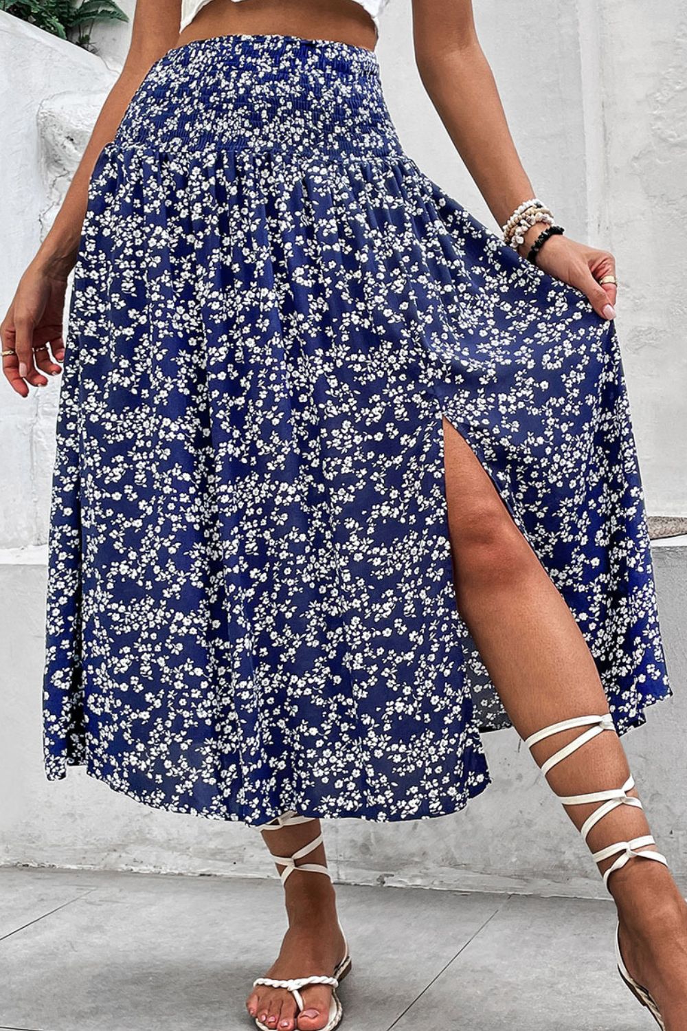 Ditsy Floral Slit High Waist Skirt - Flyclothing LLC