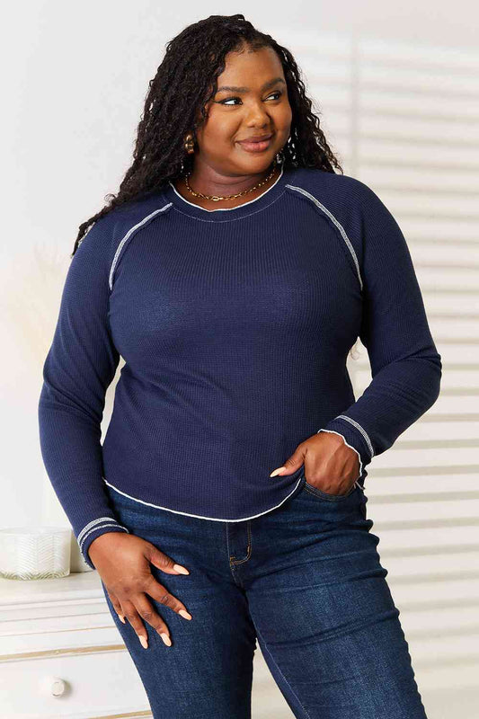 Basic Bae Long Raglan Sleeve Round Neck Top - Flyclothing LLC