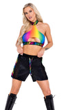 Roma Costume Pride Rainbow Halter Neck Keyhole Top with LOVE Elastic Logo - Flyclothing LLC