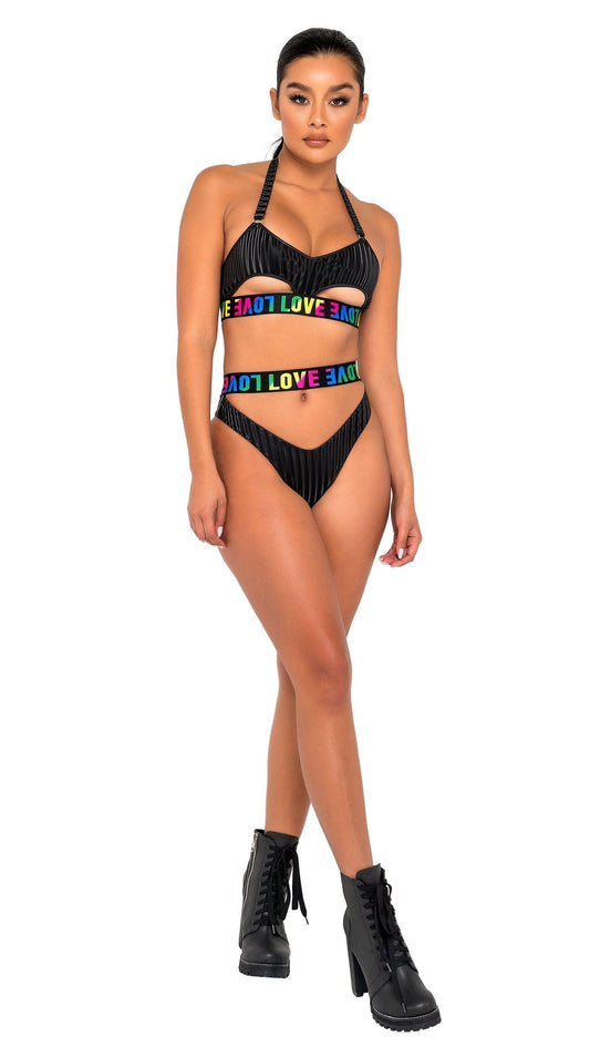 Roma Costume Pride Bikini Top with Underboob Cutout and LOVE Elastic Logo - Flyclothing LLC