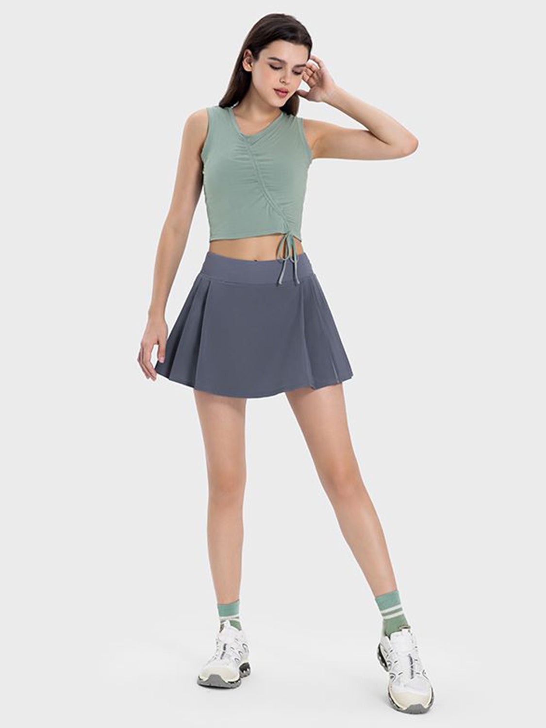 Pleated Detail Mid-Rise Waist Active Skirt - Flyclothing LLC