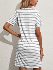 Pocketed Striped Round Neck Short Sleeve Dress - Flyclothing LLC