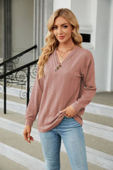 Decorative Button V-Neck Long Sleeve T-Shirt - Flyclothing LLC