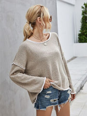 Boat Neck Dropped Shoulder Sweater - Trendsi