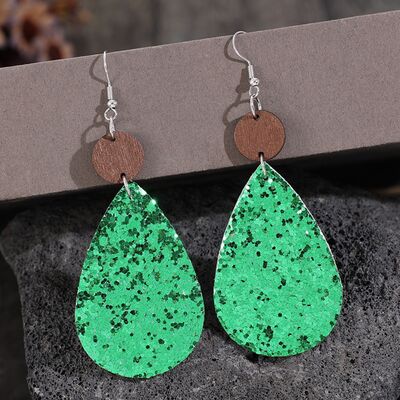 Sequin PU Leather Wooden Dangle Earrings - Flyclothing LLC