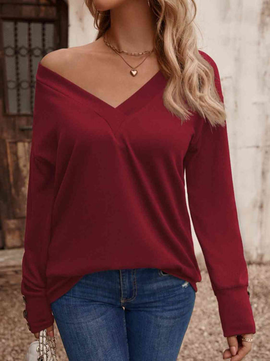 V-Neck Long Sleeve Top - Flyclothing LLC