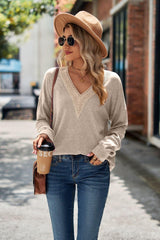 Contrast Trim V-Neck Dropped Shoulder Top - Trendsi