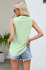 Notched Neck Curved Hem Eyelet Tank - Flyclothing LLC