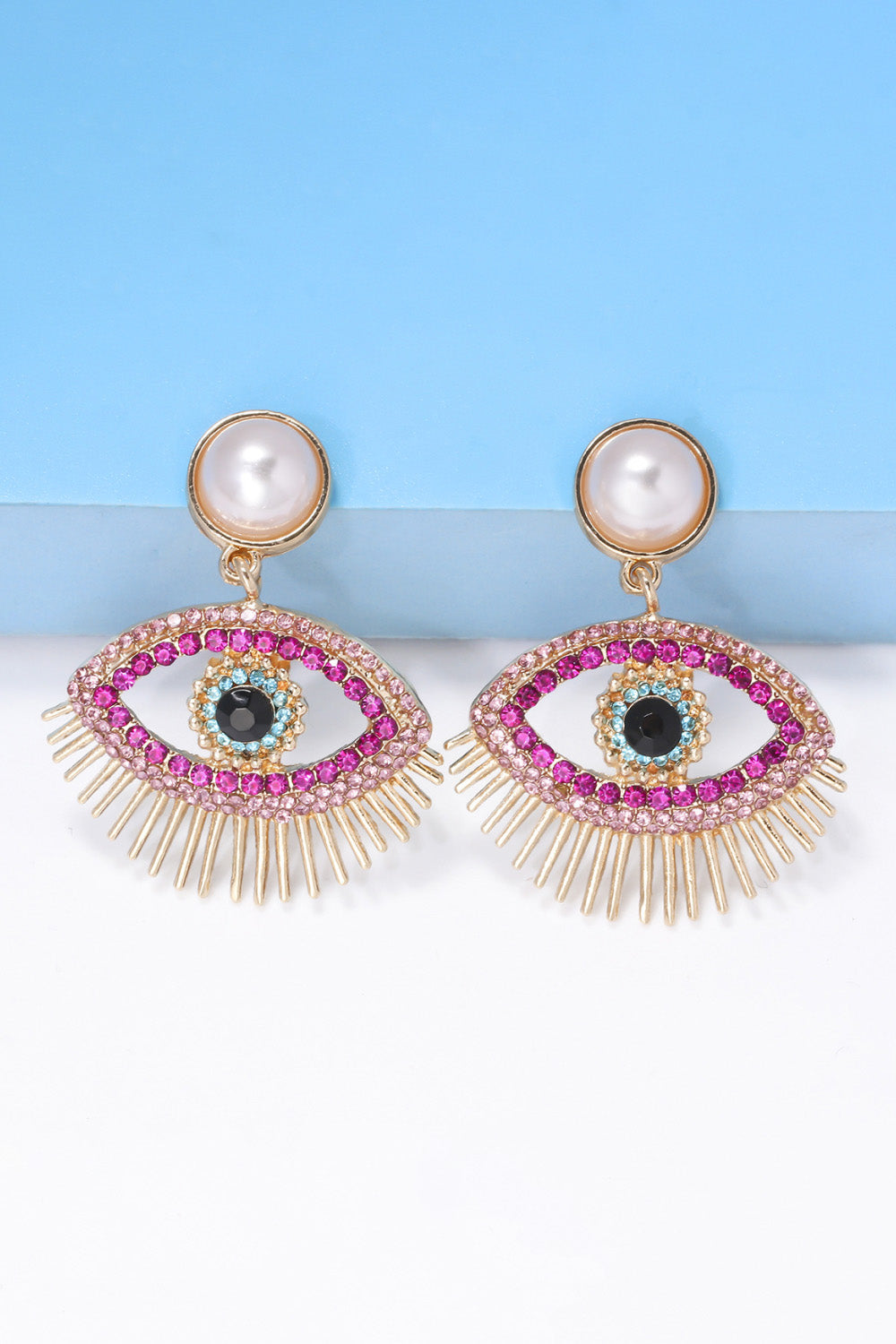 Evil Eye Shape Rhinestone Zinc Alloy Synthetic Dangle Earrings - Flyclothing LLC