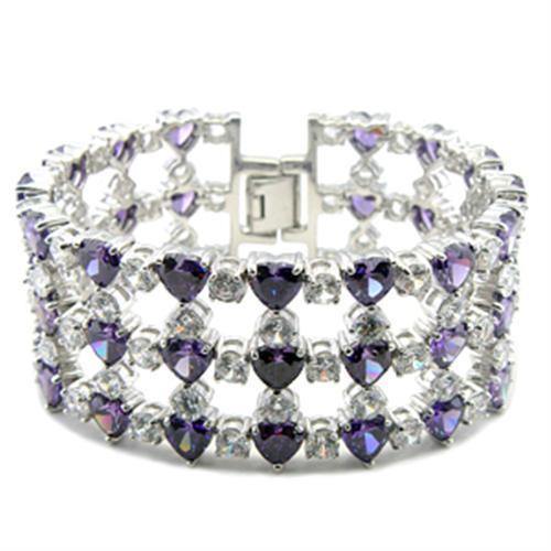 Alamode Rhodium Brass Bracelet with AAA Grade CZ in Amethyst - Alamode