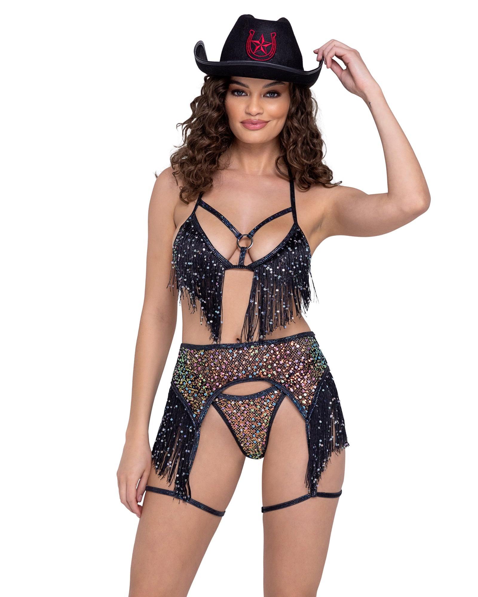 Roma Costume Sequin Fishnet Triangle Tie Top - Flyclothing LLC