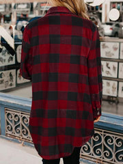 Plaid Snap Down Long Sleeve Jacket - Flyclothing LLC