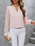 Notched Long Sleeve Blouse - Flyclothing LLC