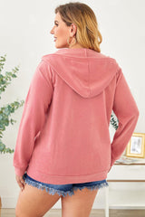 Plus Size Zip Up Hooded Jacket with Pocket - Flyclothing LLC