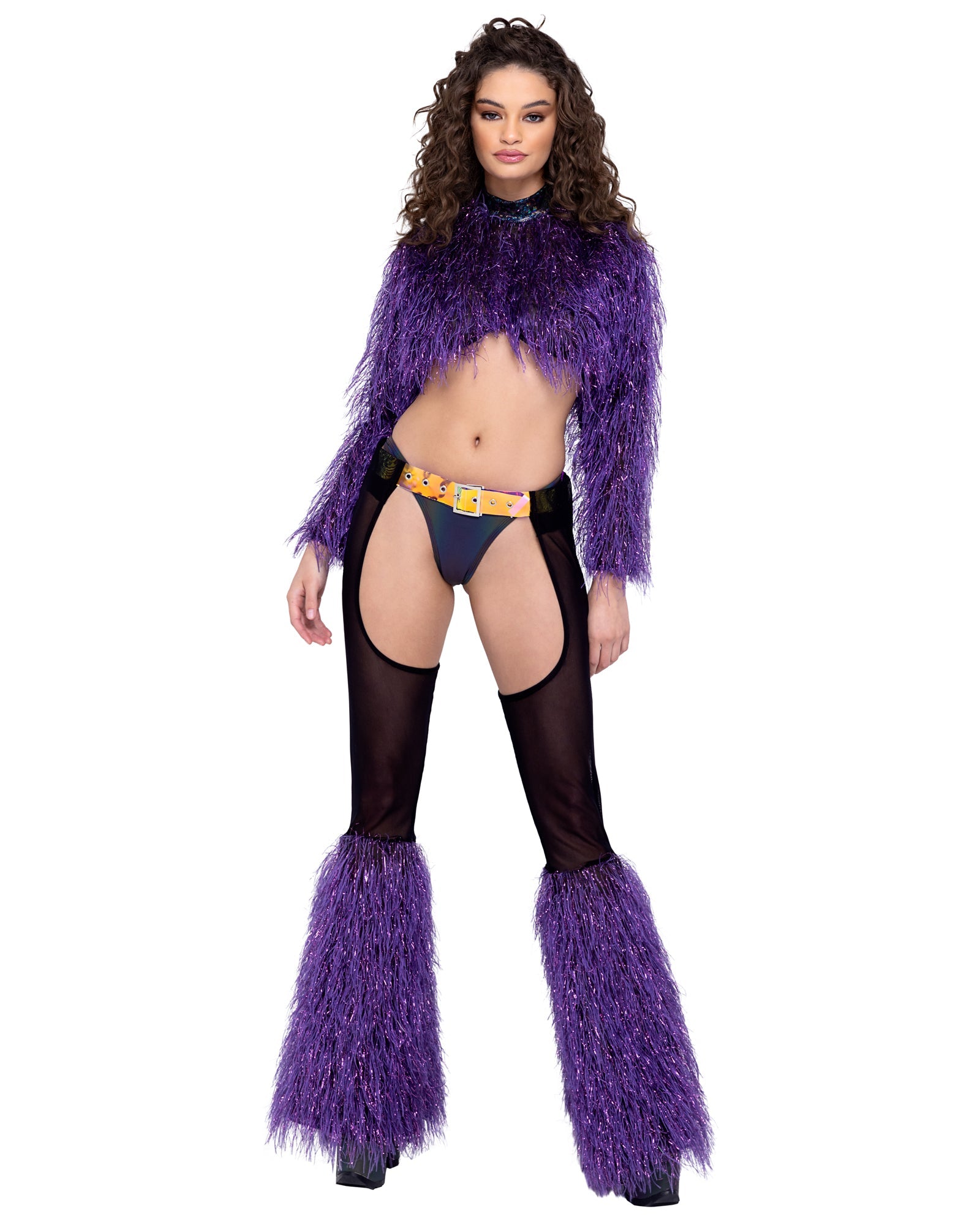 Roma Costume Sheer Chaps with Faux Fur Bell & Belt - Flyclothing LLC