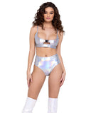 Roma Costume Hologram Crop Top with Buckle Closer