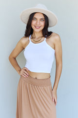 Doublju Comfort Princess Full Size High Waist Scoop Hem Maxi Skirt in Tan - Flyclothing LLC