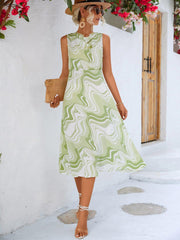 Printed Cowl Neck Sleeveless Dress - Flyclothing LLC