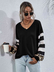 Leopard Striped Waffle-Knit Top - Flyclothing LLC