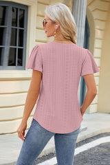 Eyelet Square Neck Short Sleeve T-Shirt - Flyclothing LLC