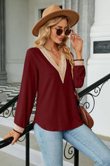 V-Neck Long Sleeve Blouse - Flyclothing LLC