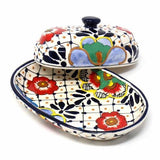 Handmade Pottery Butter Dish, Dots & Flowers - Encantada - Flyclothing LLC