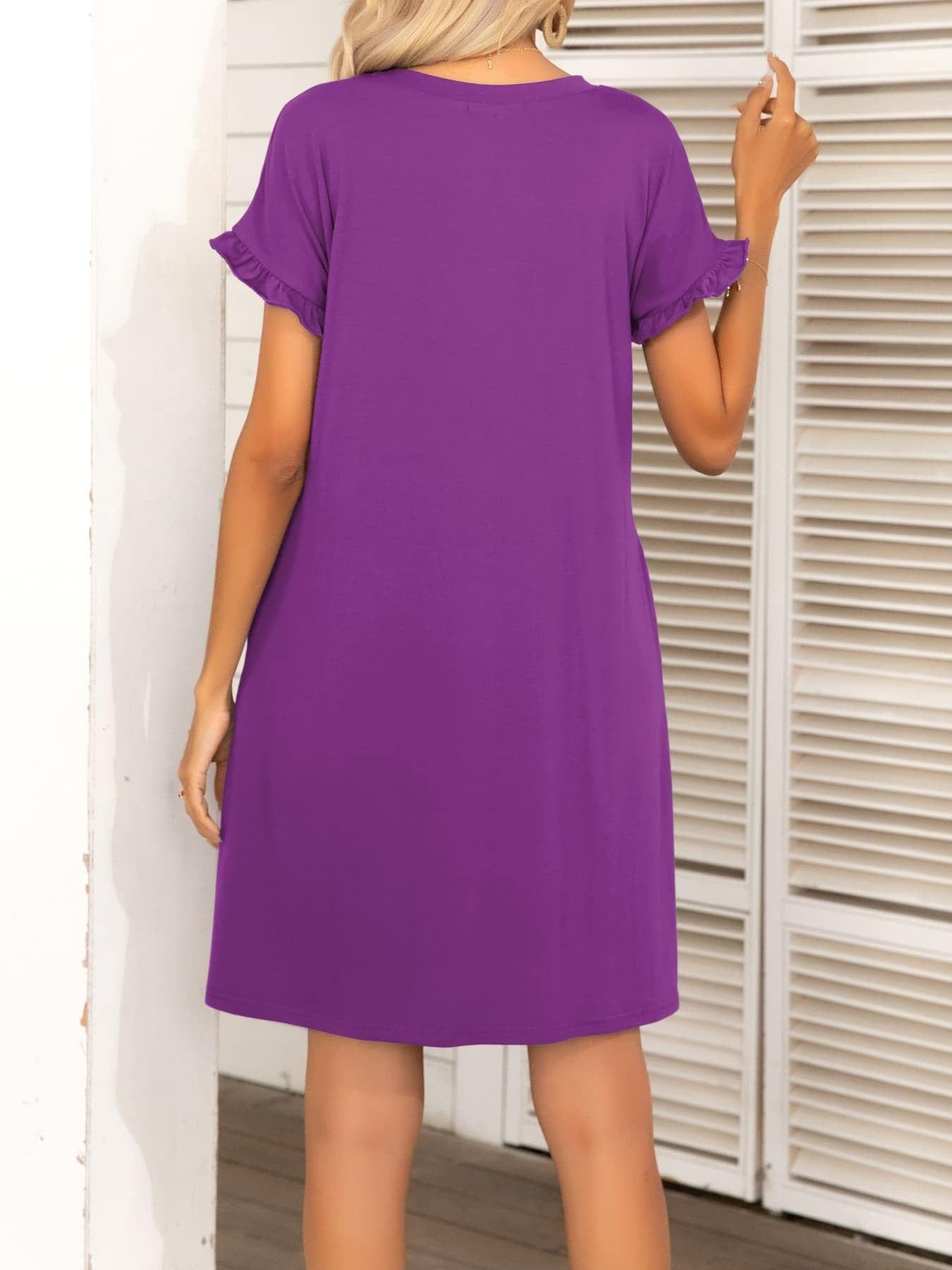 Round Neck Flounce Sleeve Dress with Pockets - Trendsi