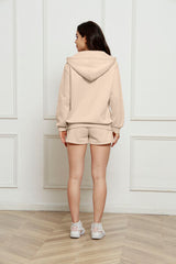 Zip Up Drawstring Hoodie and Shorts Set - Flyclothing LLC