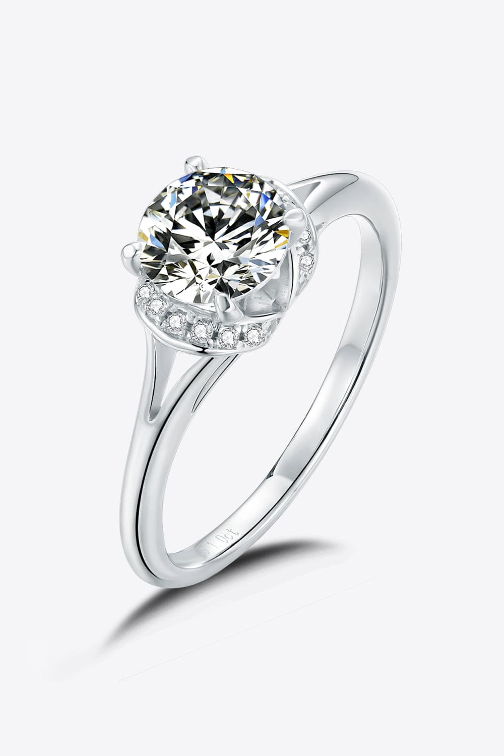 1 Carat Moissanite 925 Sterling Silver Split Shank Ring - Trendsi