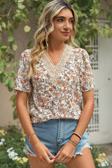 Floral V-Neck Short Sleeve T-Shirt - Flyclothing LLC