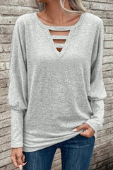 Cutout Round Neck Long Sleeve T-Shirt - Flyclothing LLC