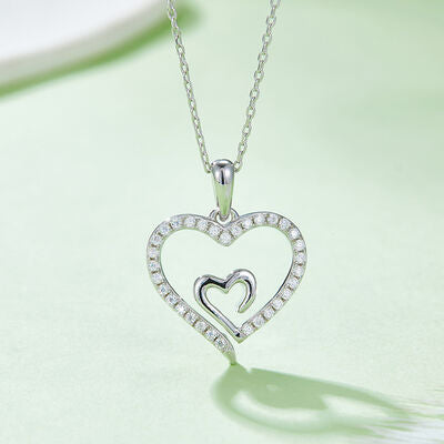 Moissanite 925 Sterling Silver Heart Pendant Necklace - Flyclothing LLC