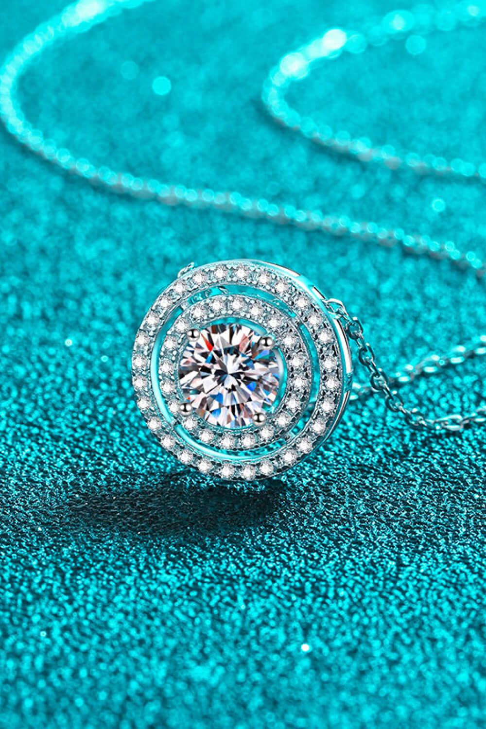 Moissanite Round Pendant Rhodium-Plated Necklace - Flyclothing LLC