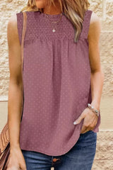 Smocked Tie Back Frill Trim Tank - Flyclothing LLC