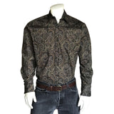 Men's Paisley Brown Print Western Shirt - Flyclothing LLC