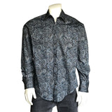 Men's Paisley Navy Print Western Shirt - Flyclothing LLC