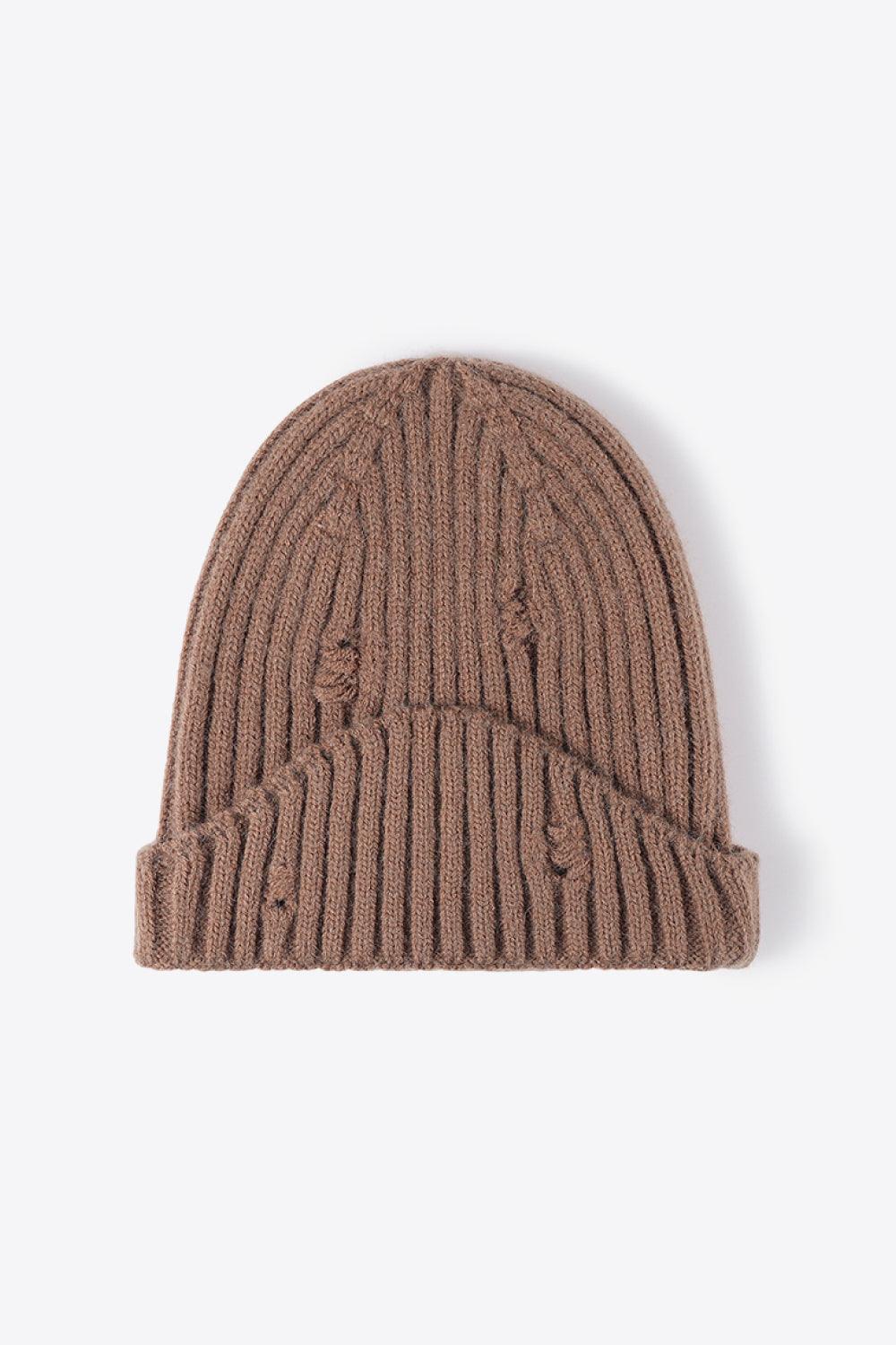 Distressed Rib-Knit Beanie - Flyclothing LLC