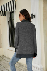 Heathered Slit High-Low Long Sleeve Top - Trendsi