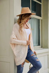 Mixed Knit Open Front Dolman Sleeve Cardigan - Flyclothing LLC