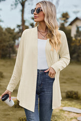 Textured Open Front Long Sleeve Cardigan - Flyclothing LLC