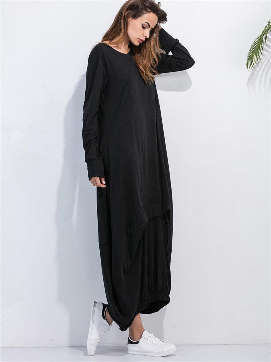 Full Size Round Neck Long Sleeve Sweatshirt Dress - Trendsi