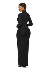 Mock Neck Long Sleeve Maxi Slim Dress - Flyclothing LLC