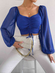 Drawstring Sweetheart Neck Cropped Top - Trendsi