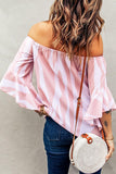 Striped Tie Front Flounce Sleeve Blouse - Flyclothing LLC