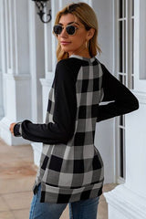 Plaid Round Neck Long Sleeve T-Shirt - Flyclothing LLC